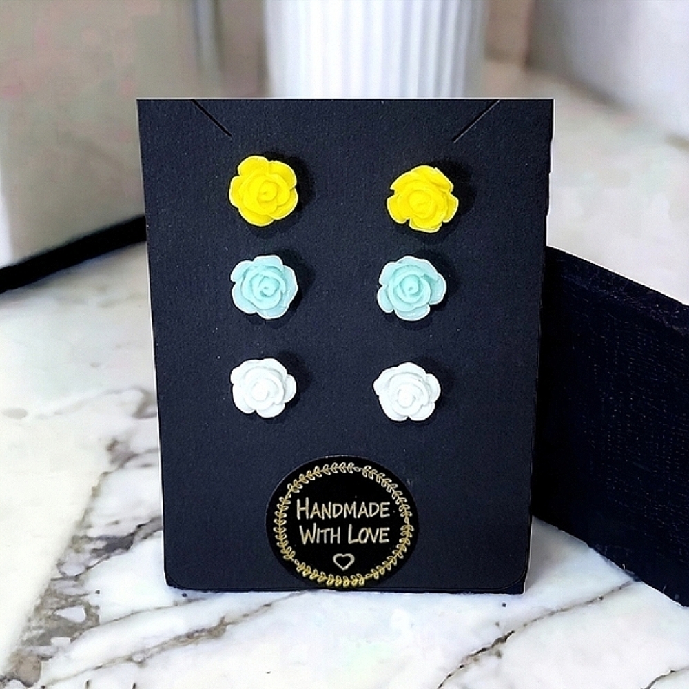 Handcrafted Nature-Inspired Mini Rose Earrings Set Of Three